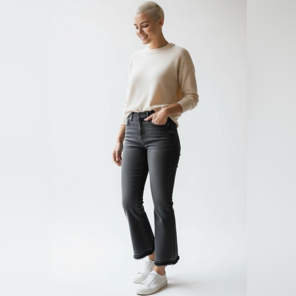 L'AGENCE - Cropped Flare Mid Rise Jeans with Frayed Hem